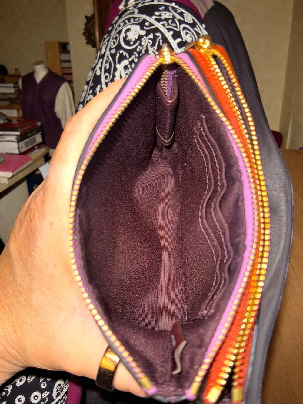 NWT Coach Pebbled Leather Double Zip Wristlet Colorblock Burnt Orange Pink $98 - Picture 14 of 15